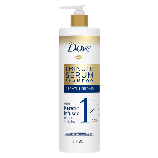 DOVE KERATIN REPAIR 1 MINUTE SERUM SHAMPOO 300ML - Nazar Jan's Supermarket