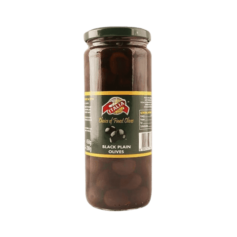 ITALIA BLACK PLAIN OLIVES 450G - Nazar Jan's Supermarket