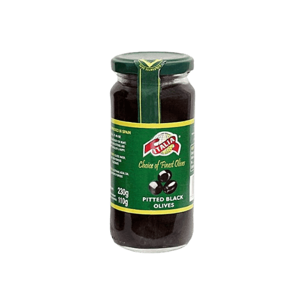 ITALIA PITTED BLACK OLIVES 230GM - Nazar Jan's Supermarket