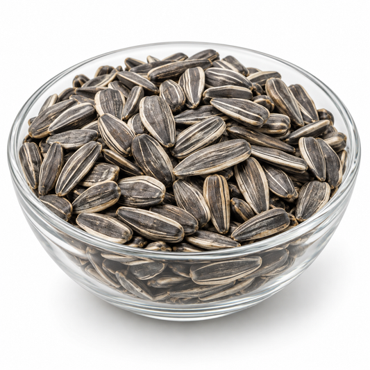 Sunflower seeds in a glass bowl