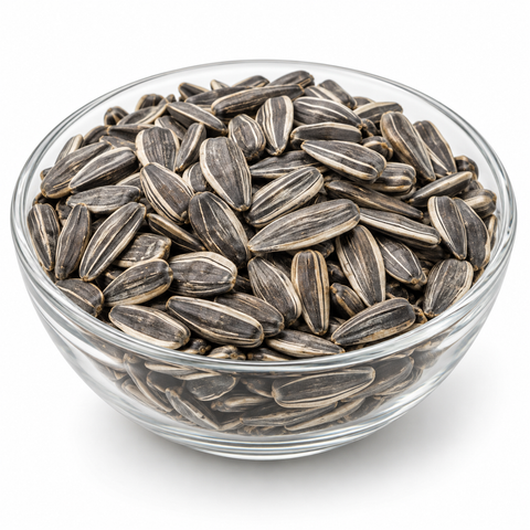 Sunflower seeds in a glass bowl