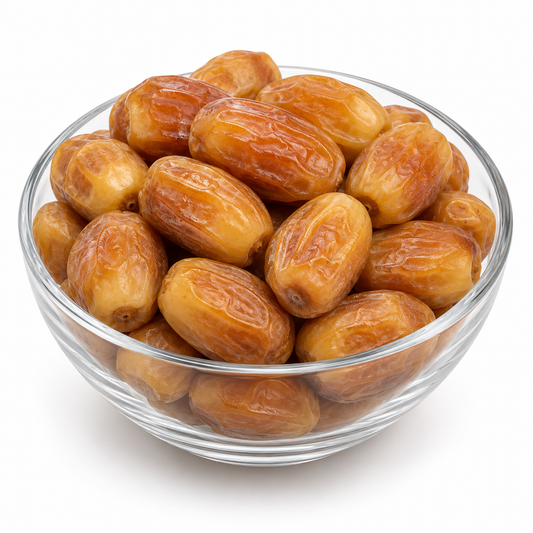 Zahedi dates in a glass bowl