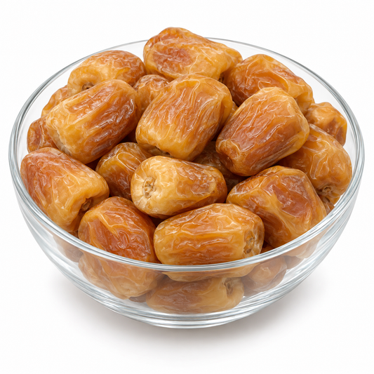 Sukri dates in a glass bowl