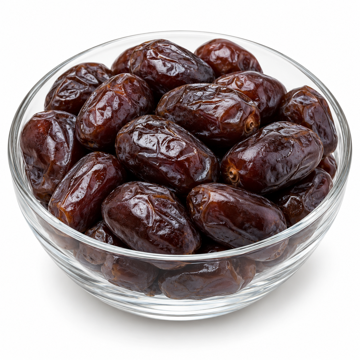 Ratab Mazafati dates in a glass bowl