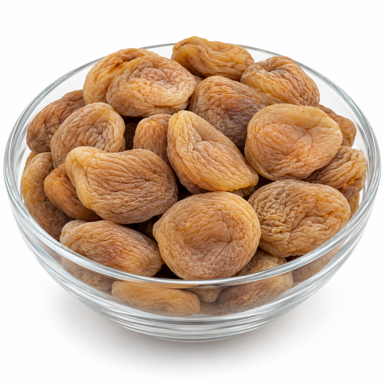 Ashtague dried apricots in a glass bowl