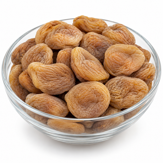 Ashtague dried apricots in a glass bowl