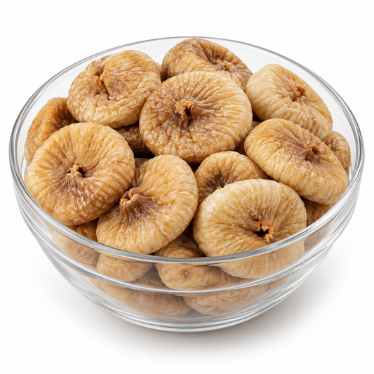 Medium dried figs in clear glass bowl
