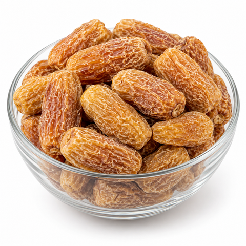 Nur dried dates chuwara in a glass bowl