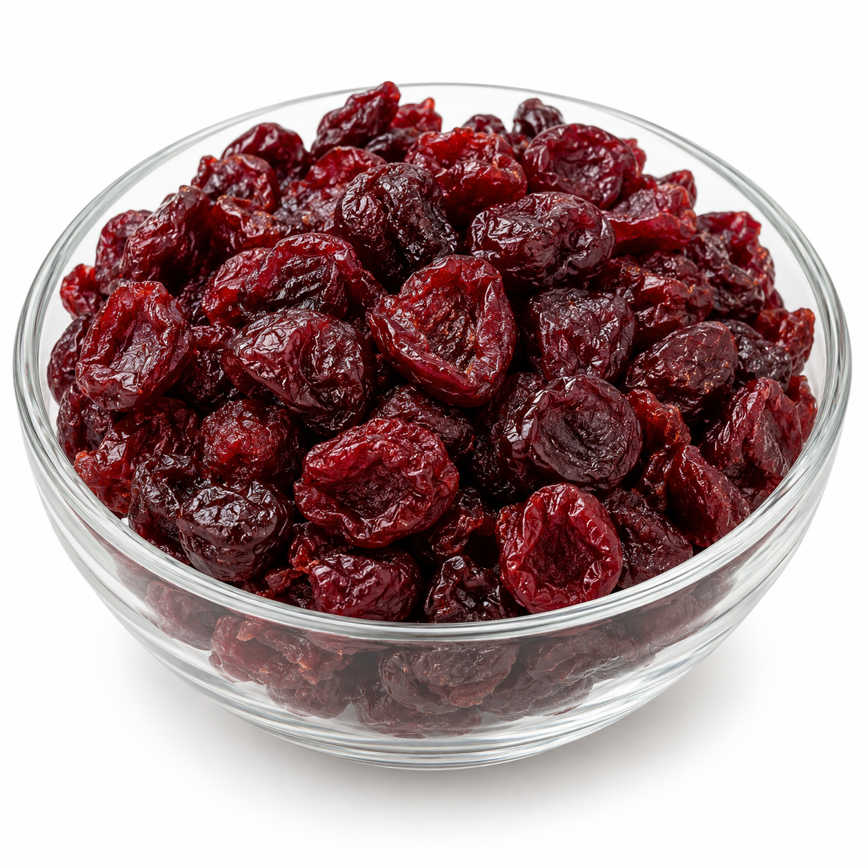 Dried cherries in a glass bowl