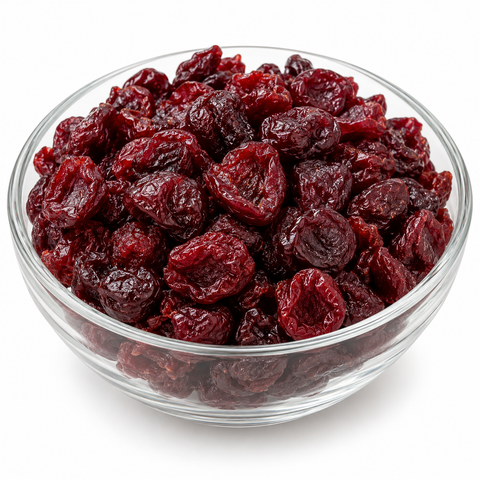 Dried cherries in a glass bowl