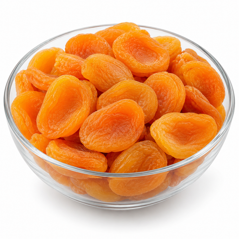 Dried apricots in a glass bowl