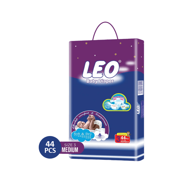 LEO BABY DIAPER SIZE 3 MIDI MEDIUM 4-9 KG 44PCS - Nazar Jan's Supermarket