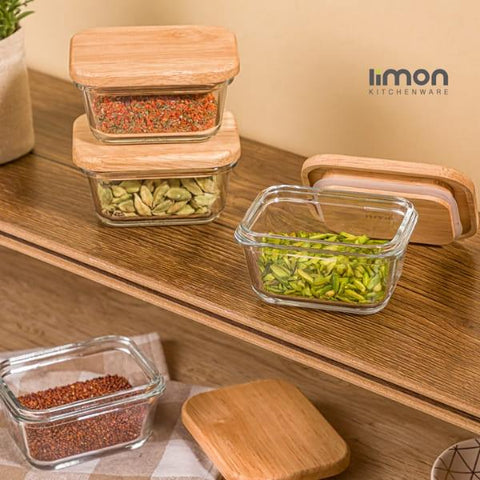 LIMON GLASS CONTAINER WITH WOODEN LID 180ML - Nazar Jan's Supermarket