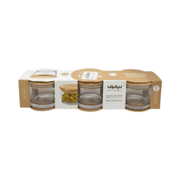 LIMON GLASS CONTAINER WITH WOODEN LID 3PCS - Nazar Jan's Supermarket