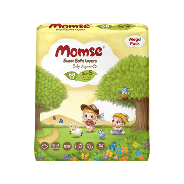 MOMSE BABY DIAPERS XL-5 JUNIOR 12-17 KG 68PCS - Nazar Jan's Supermarket