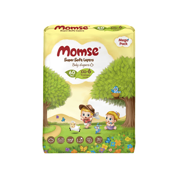 MOMSE BABY DIAPERS XXL-6 TRAINEE ABOVE 15 KG 60PCS - Nazar Jan's Supermarket