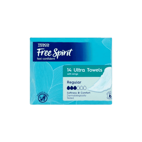 TESCO FREE SPIRIT REGULAR ULTRA TOWELS 14PCS - Nazar Jan's Supermarket