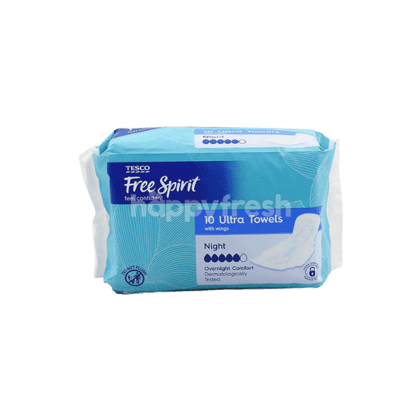 TESCO FREE SPIRIT ULTRA TOWELS NIGHT 10 PACK - Nazar Jan's Supermarket