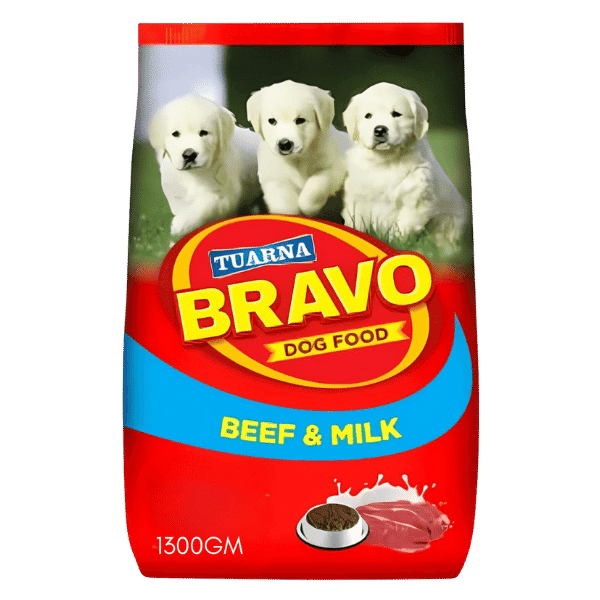 TUARNA BRAVO DOG FOOD BEEF & MILK 1300GM - Nazar Jan's Supermarket