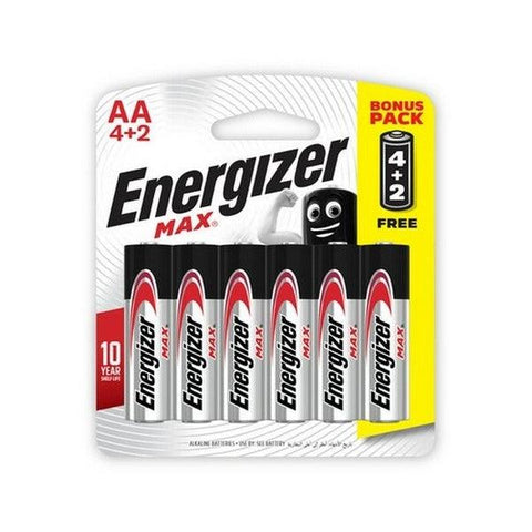 AA 4+2 ENERGIZER MAX UP TO 10X LONGER LASTING 6 PIECE - Nazar Jan's Supermarket