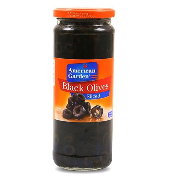 AMERICAN GARDEN BLACK OLIVES SLICED 450 - Nazar Jan's Supermarket