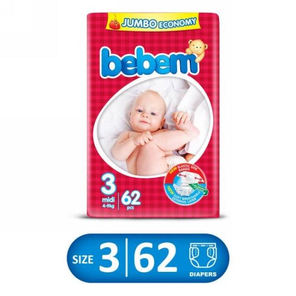 Bebem BEBEM MIDI 3 4-9KG 62PCS JUMBO ECONOMY – Nazar Jan's Supermarket
