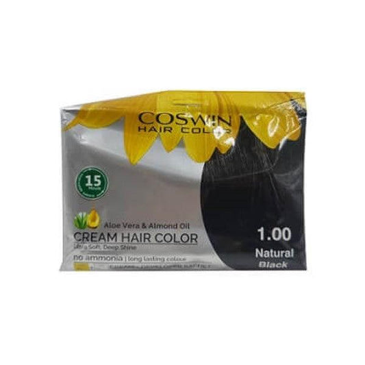 COSWIN HAIR COLOR ALOE VERA ALMOND OIL 1.00 NATURAL BLACK - Nazar Jan's Supermarket
