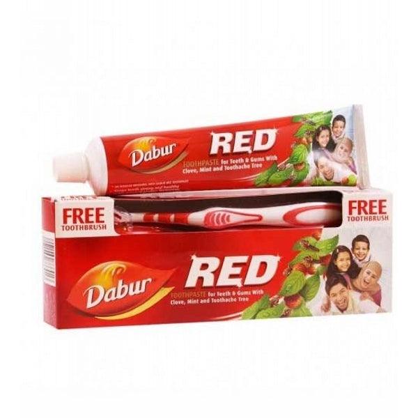 DABUR RED AYURVEDIC TOOTHPASTE WITH FREE BRUSH 200GM - Nazar Jan's Supermarket