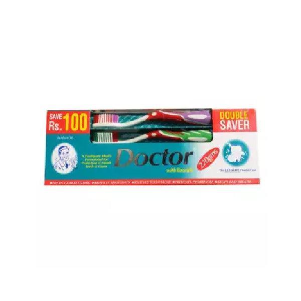 DOCTOR FLORIDE TOOTH PASTE BIG WITH DOUBLE BRUSH PACK 220GM - Nazar Jan's Supermarket