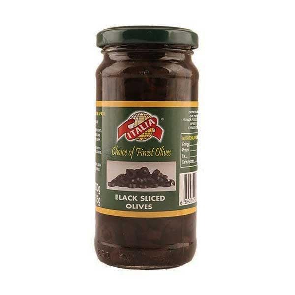 ITALIA BLACK SLICED OLIVES 450 - Nazar Jan's Supermarket