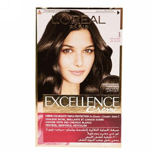 LOREAL EXCLLENCE HAIR COLOR CHEST NUT BROWN DARK 3 - Nazar Jan's Supermarket