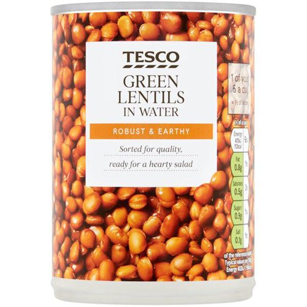 TESCO GREEN LENTILS IN WATER ROBUST & EARTHY 390GM - Nazar Jan's Supermarket