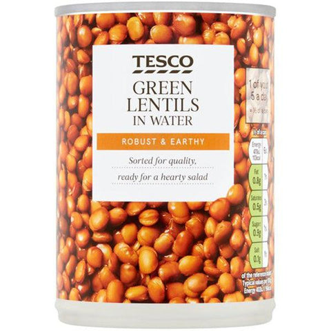 TESCO GREEN LENTILS IN WATER ROBUST & EARTHY 390GM - Nazar Jan's Supermarket